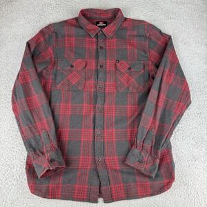 Quiksilver Shirt Mens Large Red Plaid Flannel Button Up Long Sleeve Skate Surf